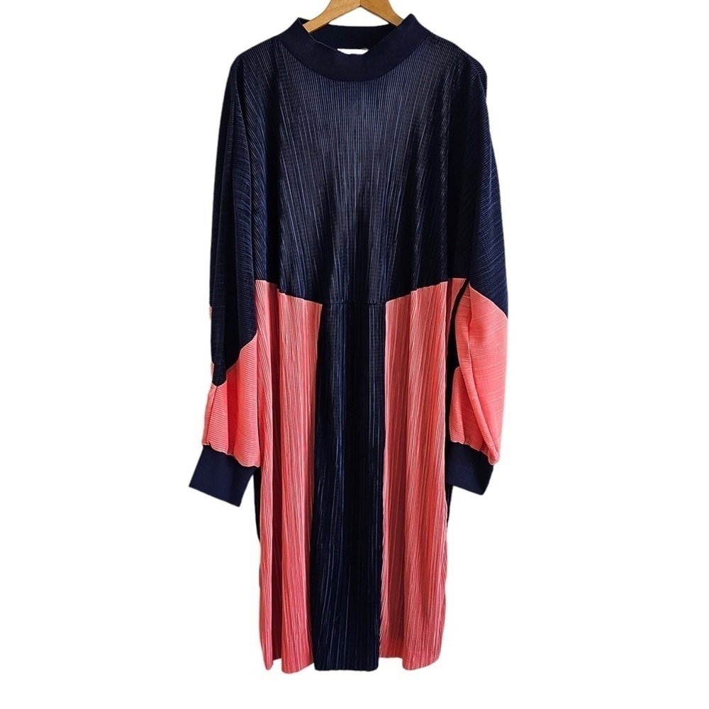 ASOS Curve colour block plisse sweat dress coral navy blue size 18 NWT - Picture 4 of 13
